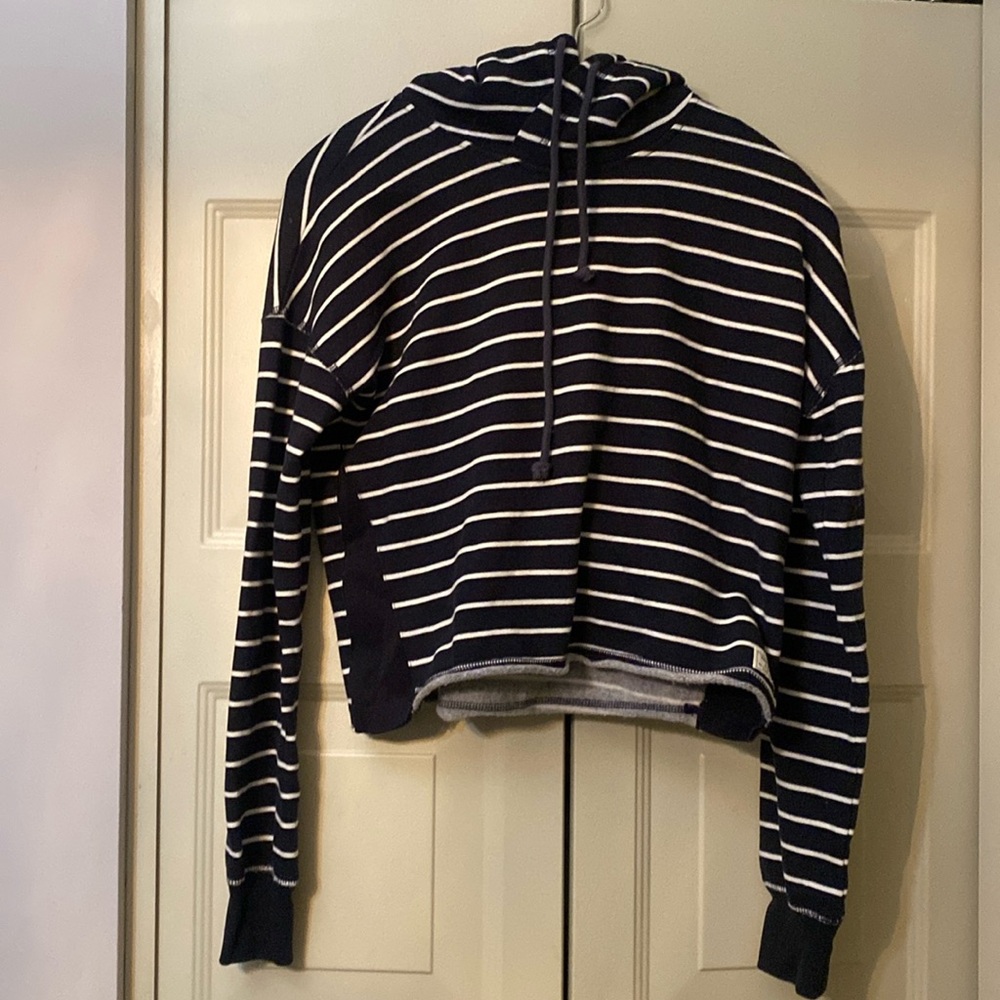 Abercrombie & Fitch Navy & White Striped Cropped Hoodie
